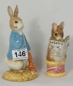 Large sized Pair of Beswqick Ware Beatrix potter Figure Peter and the red pocket hankerchief and the