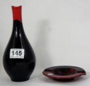 Royal Doulton Flambe Vase Rouge Et Noir ,height 21cm and Flambe Ashtray with Cottage Country scenes