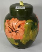 Moorcroft Green and Peach Hibiscus Lamp base without fittings 20cm in height,