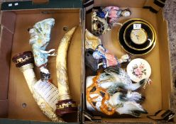 A collection of Chinese pottery figurines, dishes, 2 trays