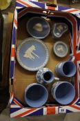 A collection of Wedgwood blue Jasperware including Planters, Plates, Jugs etc  (10)