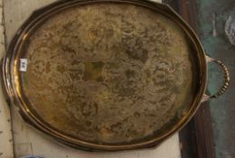 A Sheffield silver plated large two handled gallery tray , length 67cm