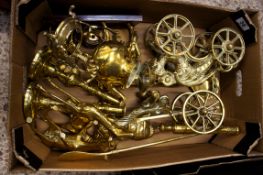 A collection of quality brass wares to consist of large cannons, candlesticks, figures or deer and