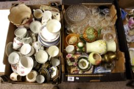 A collection of pottery and glassware to include various drinking glasses, part tea sets, planter,
