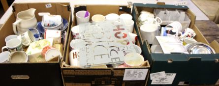 A large quantity of Modern mugs, cups sauces, jugs etc 3 trays