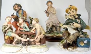 capodimonte figures tramps, boys playing cards, girl sat on rock etc (4)