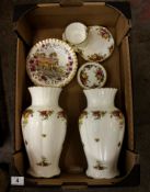 Royal Albert Old Country Roses pair large Vases, Tennis set, Christmas plates, dishes etc  (10)