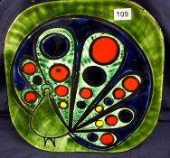 Large 1960's Wall stylized wall plate depicting a peacock