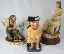 Capodimonte pottery figure and resin figure, with Royal Doulton Francis Drake Toby Jug (seconds)
