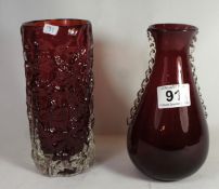 Whitefriars Red Bark vase, height 19cm and red two handled vase (2)