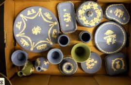 A collection of Wedgwood green and blue Jasperware to include vases, trinkets, etc (18)