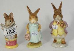 Beswick Beatrix Potter Figures Tailor of Gloucester, Mrs Flopsy Bunny, Mr Benjamin Bunny BP3B (3)