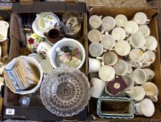 A collection of pottery to include Commemorative |Cups, Glass Cake Stand and a quantity of Tea and