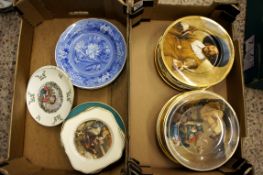 A collection of decorated plates fom Spode, Argyle, Myetts, Royal Doulton 2 Trays
