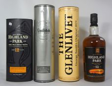 4 Bottles to include 1 70cl Glenfiddich Caoran Reserve single malt scotch whisky aged 12 years.