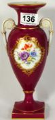 Good Quality Early 20th Century Dresden 2 Handled Vase hand painted with flowers, 26cm