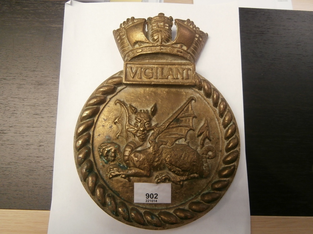 Heavy cast brass ships plaque HMS Vigelent