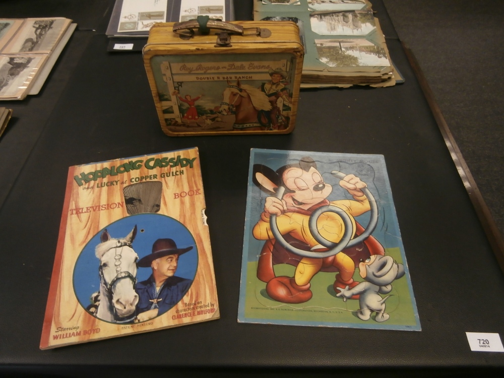 1950s Roy Rogers tin lunchbox, Hop-a-long Cassidy Television Books and Terry Toons Mighty Mouse