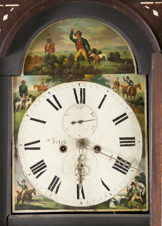 A Scottish tall case clock by P. Feren of Dundee. ca. 1843. Wood painted face of hunt scene with - Image 3 of 5