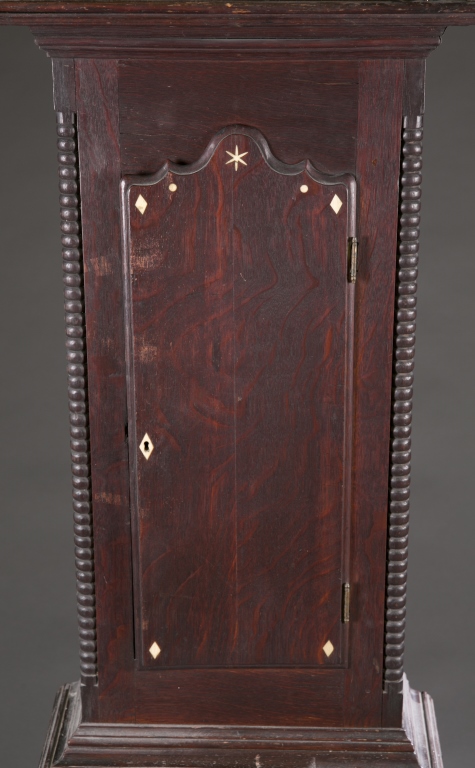 A Scottish tall case clock by P. Feren of Dundee. ca. 1843. Wood painted face of hunt scene with