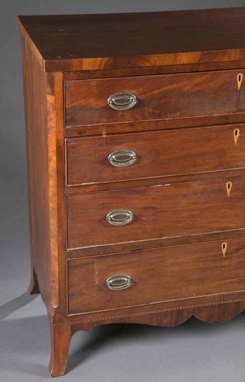 A Federal style mahogany 4 drawer chest. Mid 19th century. With inlaid escutcheons and replaced - Image 3 of 6