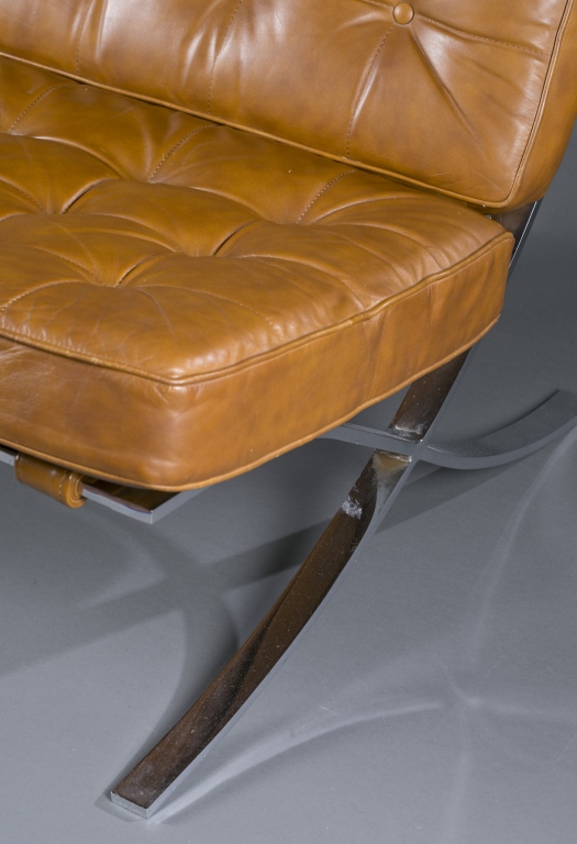 A Knoll Barcelona Chair. 2nd half 20th century. Designed by Mies van der Rohe. Tan tufted leather - Image 3 of 5