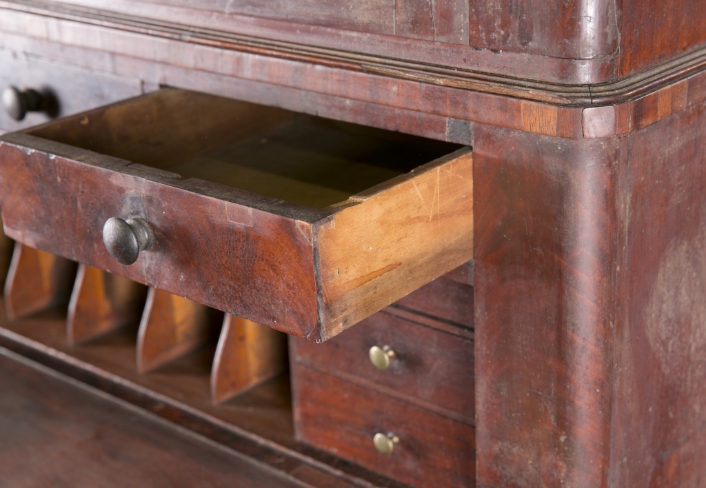 An American flame mahogany secretary by Lewis McKee & Co. c.1830s-40s.. Upper case has 2 glass - Image 3 of 9