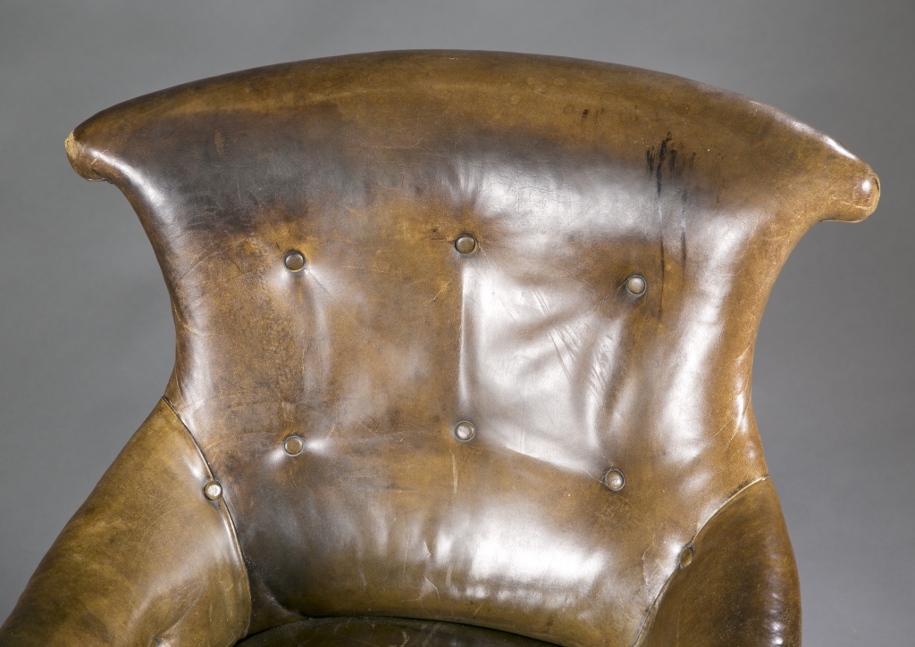 A green leather armchair. 19th c. Incorporating renaissance and rococo revival styles, brass - Image 4 of 4