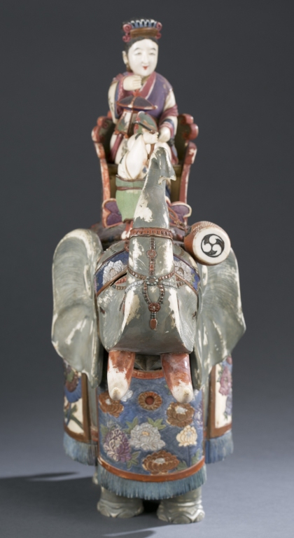 A Ppieced ivory elephant with polychrome painted decoration. - Image 5 of 8