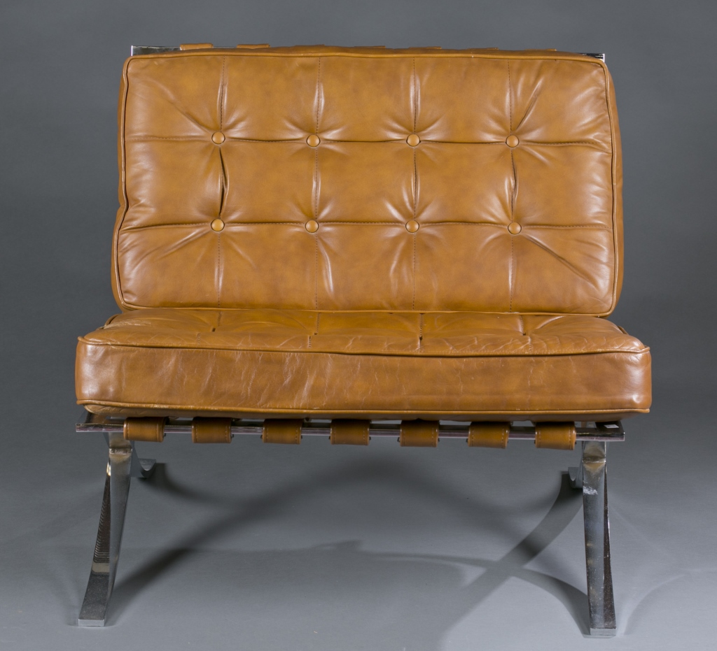 A Knoll Barcelona Chair. 2nd half 20th century. Designed by Mies van der Rohe. Tan tufted leather