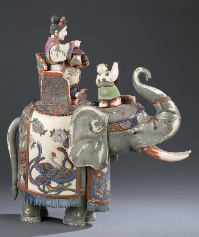A Ppieced ivory elephant with polychrome painted decoration. - Image 4 of 8