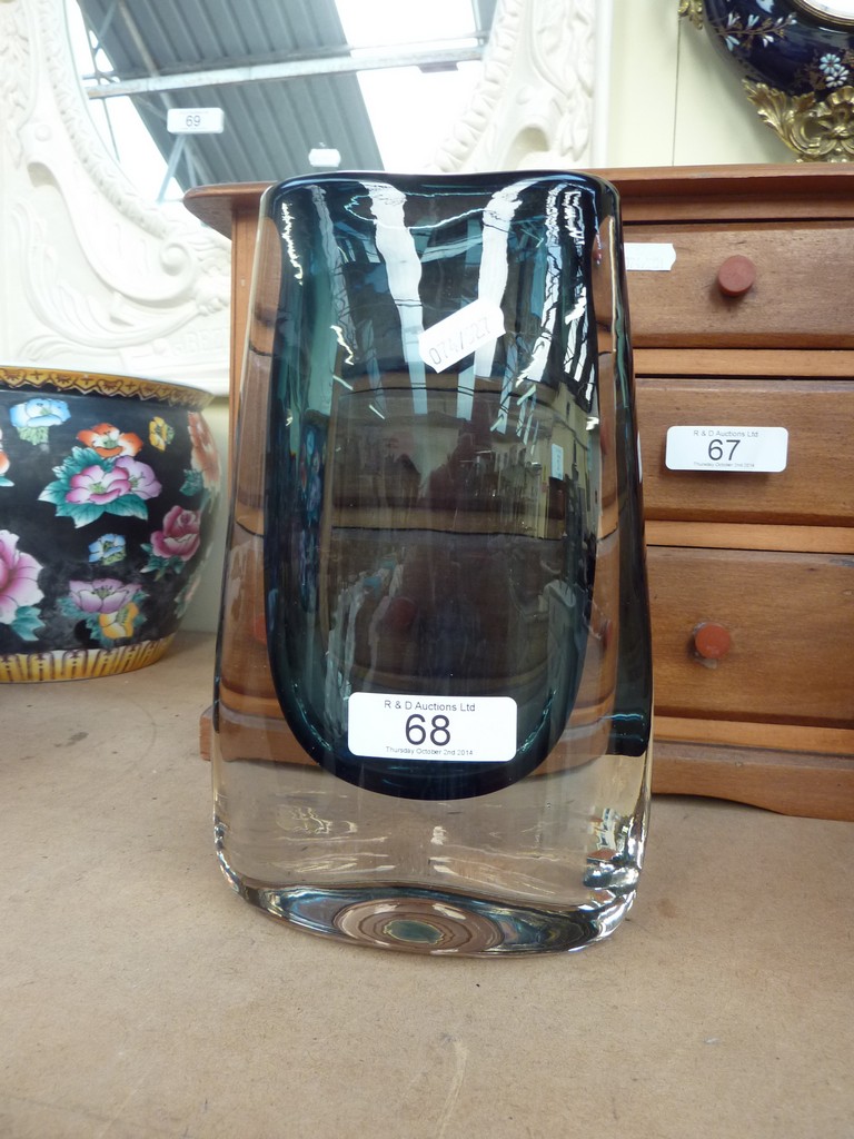 A large coloured art glass vase in the whitefriars style