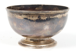 Late George II silver bowl of circular form, with hand-beaten finish, on domed circular foot (London