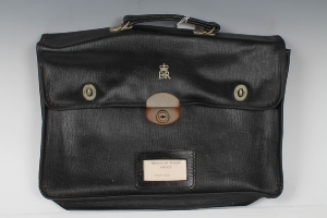 1960s Civil Service briefcase with crowned ERII cipher to flap and Prince of Wales' office label