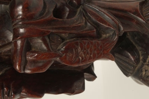 Chinese carved wood figure of a fisherman, modelled standing, on a rocky base, 35cm high - Image 4 of 10