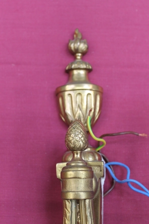 Set four neoclassical-style gilt brass electric wall sconces with twin branches and urn finials, - Image 2 of 4
