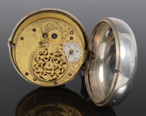 Fine George III silver pair cased pocket watch of large proportions, with finely painted dial, - Image 9 of 10