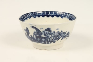 Eighteenth century Liverpool blue and white sugar bowl, printed with a version of the Fisherman - Image 6 of 10