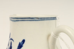 Eighteenth century Worcester blue and white sparrow beak cream jug, printed in the Three Flowers - Image 6 of 12