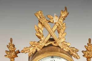 Nineteenth century French three piece mantel clock garniture comprising clock with eight day - Image 8 of 10