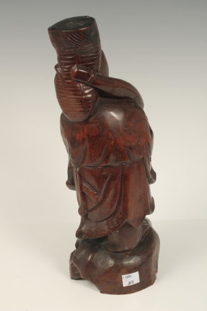 Chinese carved wood figure of a fisherman, modelled standing, on a rocky base, 35cm high - Image 7 of 10