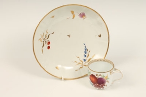 Late nineteenth century Meissen coffee cup, outside decorated with fruits and flowers, entwined - Image 8 of 14