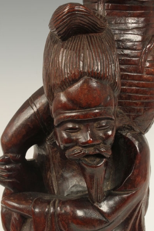 Chinese carved wood figure of a fisherman, modelled standing, on a rocky base, 35cm high - Image 3 of 10