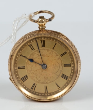 Late Victorian Swiss gold (18k) fob watch in foliate engraved case - Image 3 of 4