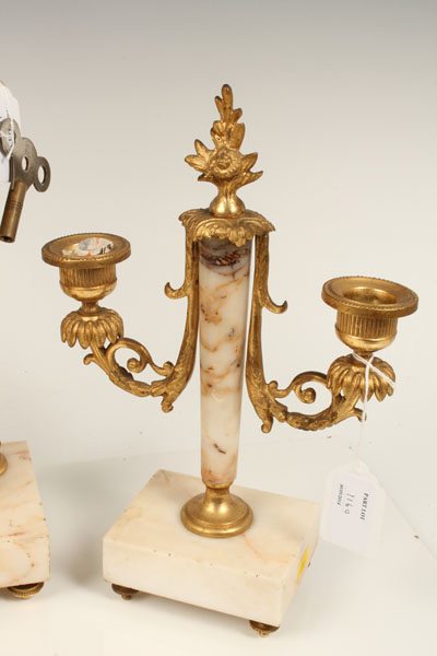 Nineteenth century French three piece mantel clock garniture comprising clock with eight day - Image 4 of 10