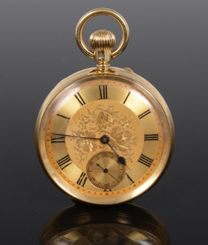 Victorian gold (18ct) open face keyless pocket watch with gilt dial, subsidiary seconds and Roman - Image 3 of 4