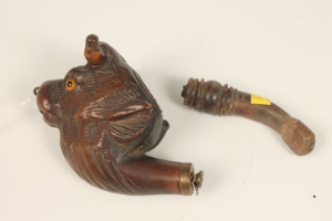Late nineteenth century pipe, realistically carved as a bulls' head, with inset eyes, possibly Black - Image 3 of 6