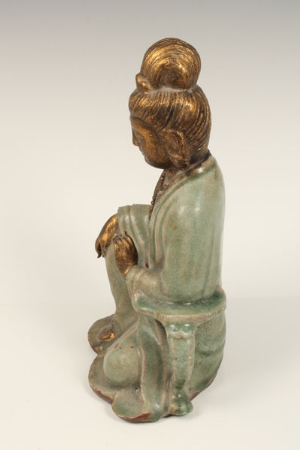 Chinese porcelain figure of Guanyin, decorated in jade green and gilt, 29cm high   CONDITION REPORT - Image 2 of 14