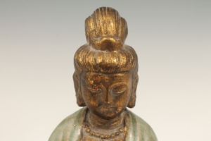 Chinese porcelain figure of Guanyin, decorated in jade green and gilt, 29cm high   CONDITION REPORT - Image 5 of 14