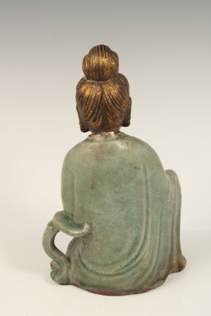 Chinese porcelain figure of Guanyin, decorated in jade green and gilt, 29cm high   CONDITION REPORT - Image 10 of 14